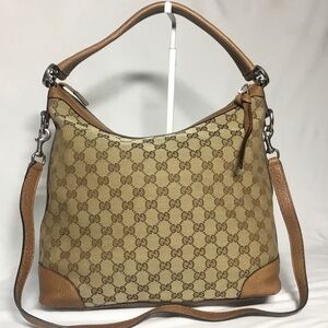 Authentic Gucci Brown Canvas Leather Convertible Bag